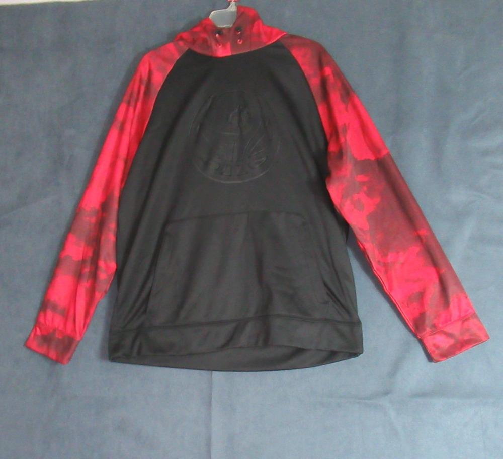 And1 Hoodie Mens Large Black Red Basketball Embossed Logo Active Raglan Sleeve